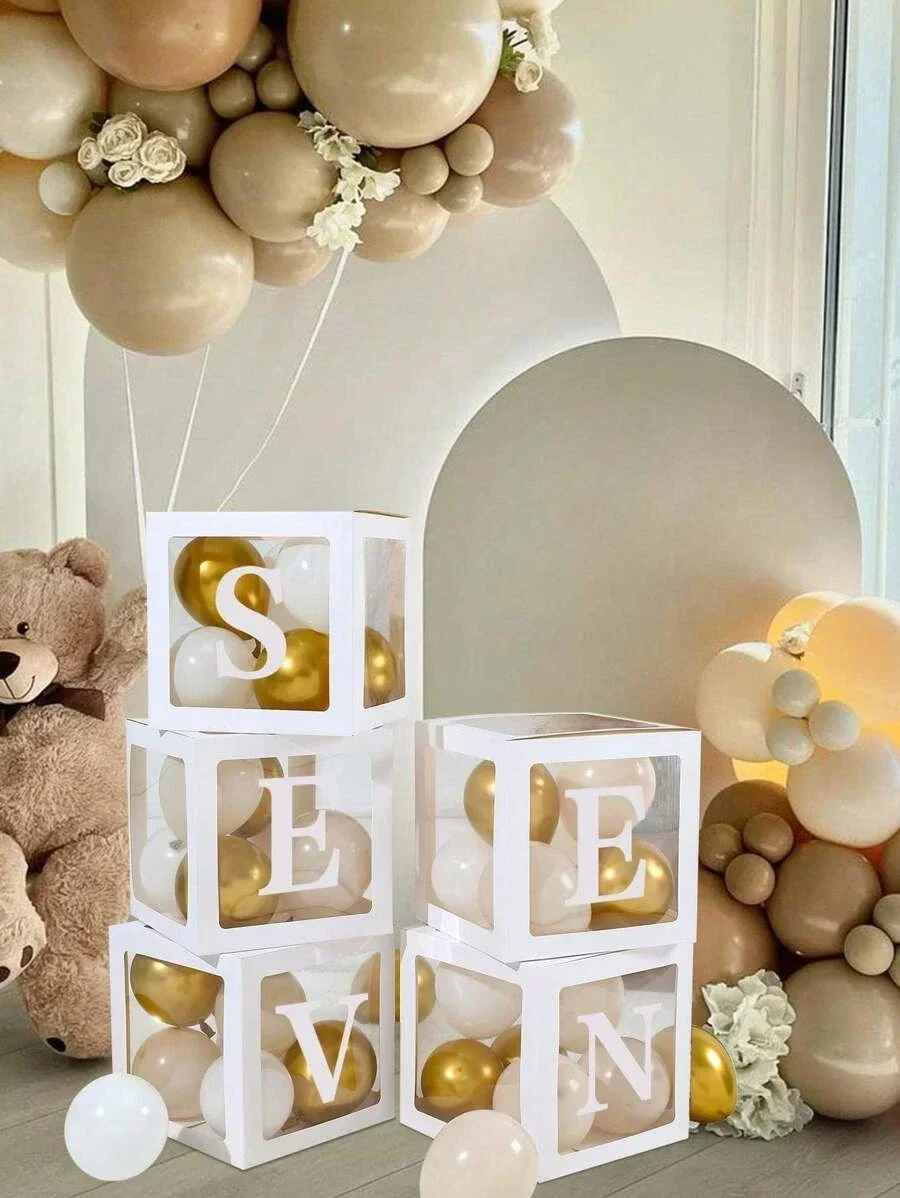 1PC Transparent Letter Baby Shower Box Birthday Wedding Custom Name Balloon Box 1st Birthday Party Decorations Kids Babyshower