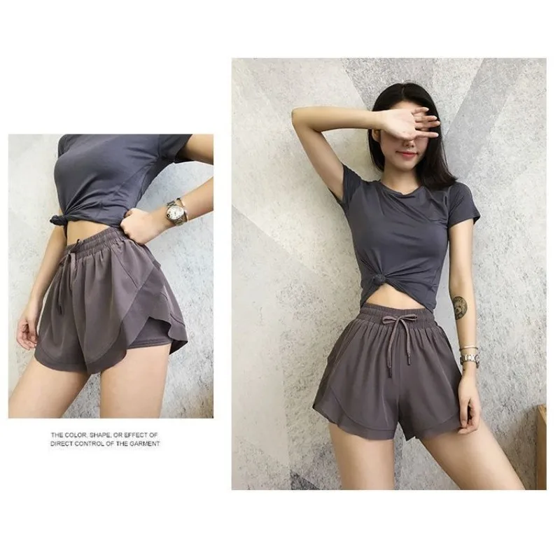 Shorts esportivos femininos de verão, calças soltas de ioga casuais discretas com cobertura de carne
