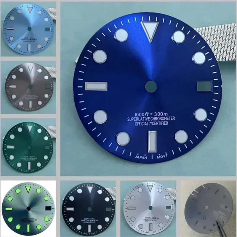 

28.5mm Oyster Dial Green Luminous for SUB SKX007 Watch Dial Round Nails NH35 Dial S NH36 Movement Dials Calendar Accessory