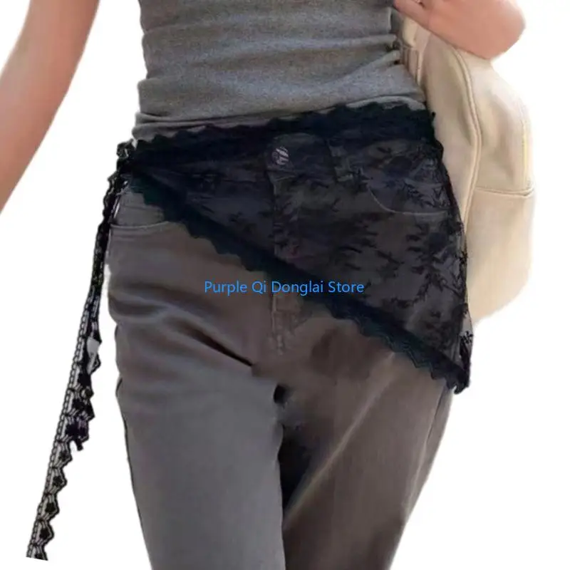 L21E Adjustable Summer Mesh Half Skirt With Floral Lace Trim Korean White Layered Skirt Layering Skirt for Jeans