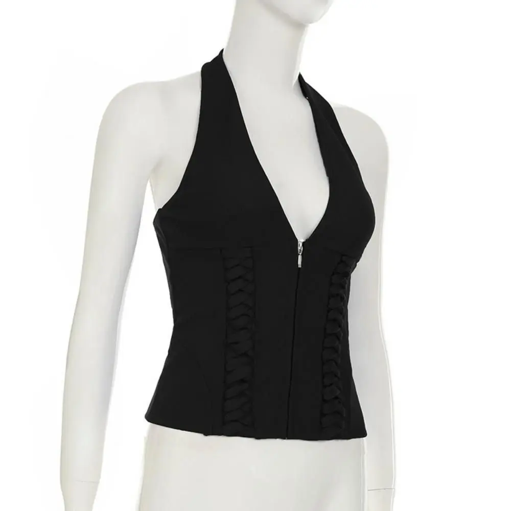 عميق الخامس الرقبة بلا أكمام المحاصيل الأعلى ربط حزام الخصر الكورية Ins Y2K الرسن سترة علوية سليم صالح شيك المرأة بروتيل الرقص #5