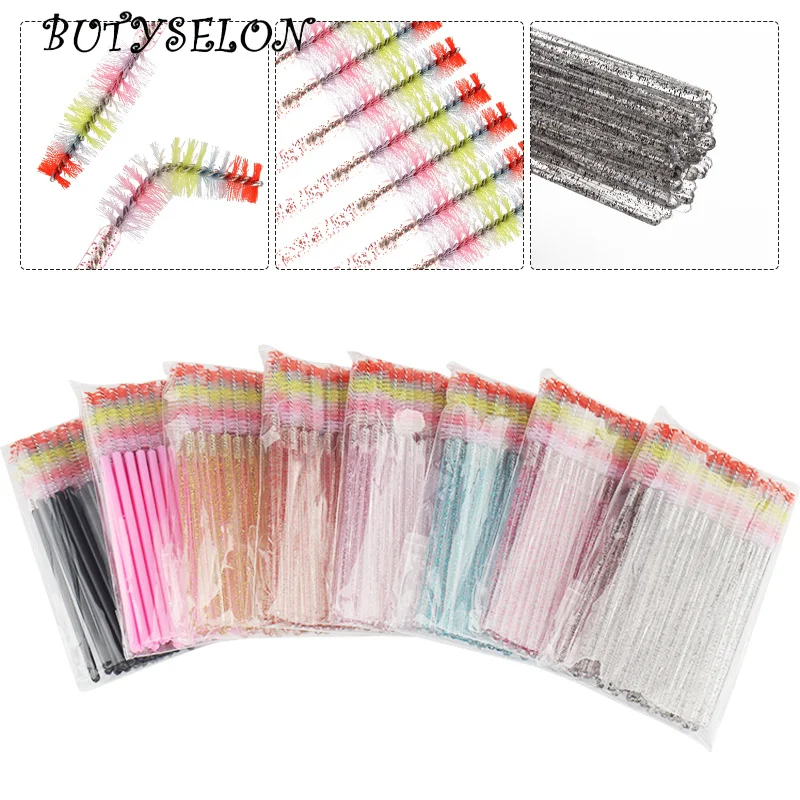 Brosse à Cils Colorée, Micro Brosses, Baguettes de Mascara, Fournitures d'Extension, Outil de Maquillage, 50 Pièces