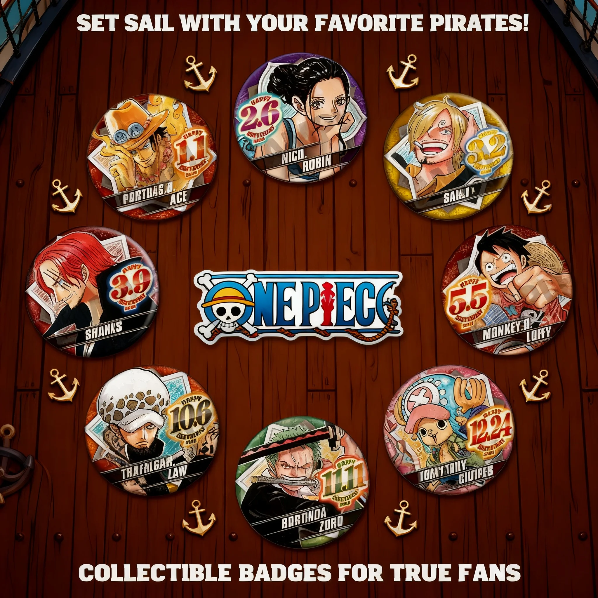 

One Piece Anime Badge 2020 Birthday Party Accessories Luffy Zoro Sanji Chopper Ace Sabo Cosplay Pin Brooch Collection Gift for