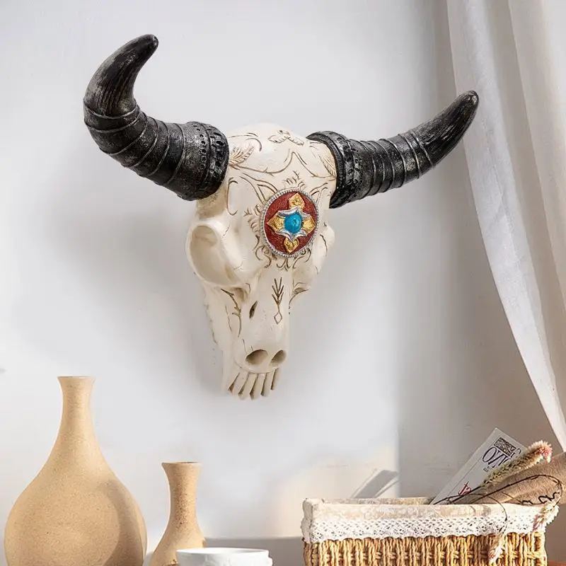 Room Ornaments Bohemian National Wind Home Retro Decoration Bull Head Wall Hanging Bar Farmhouse Decoration Animal Walls Pendant