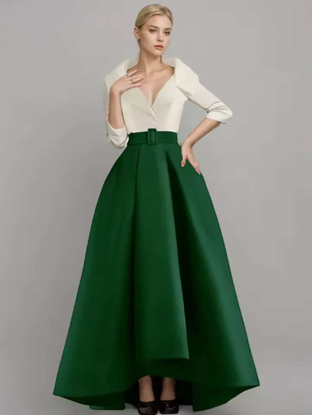 Blue Red A-Line Satin Formal Evening Gown Elegant Wedding Guest Dress Asymmetrical Shirt Collar Pocket 2025 free customized