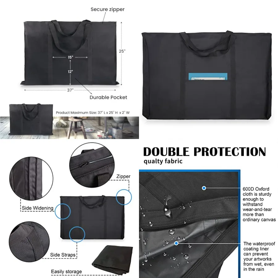 حقيبة حمل JJRING Dacron خفيفة الوزن بمحفظة فنية مقاس 25 بوصة × 37 بوصة لـ 24 بوصة × 36 بوصة حقيبة تخزين سوداء مثالية لعرض الملصقات