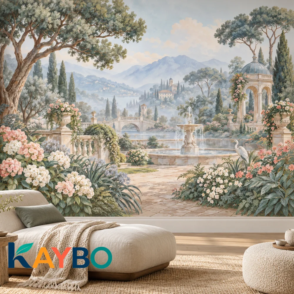 Landscape Wallpaper Mural Non Self Adhesive Vintage Italian Gardens Lake Mountain View Living Room Bedroom Romantic Floral Decor