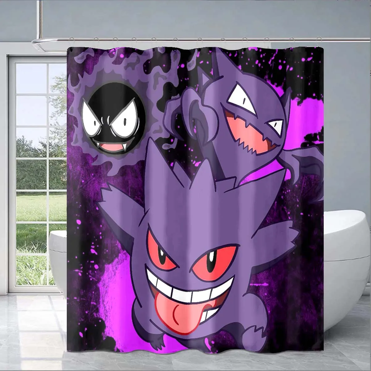 Pokemon Gengar Shower Curtain Cute 3D Printing Waterproof Bathroom Decoration Curtain Exquisite Family Gifts