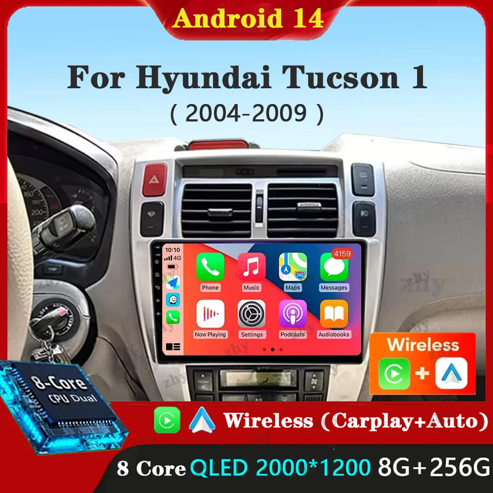 

Для Hyundai Tucson 2004 2005 2006 2007 2008 2009 Android 14 Автомобильный радиоприемник Мультимедийный стерео видеоплеер GPS-навигация Carplay Auto