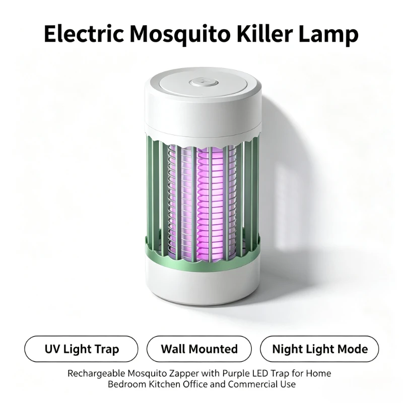UV Bug Zapper USB Rechargeable Mosquito Killer Lamp Portable Hanging Insect Trap 2 in 1 Camping Light for Outdoor Indoor
