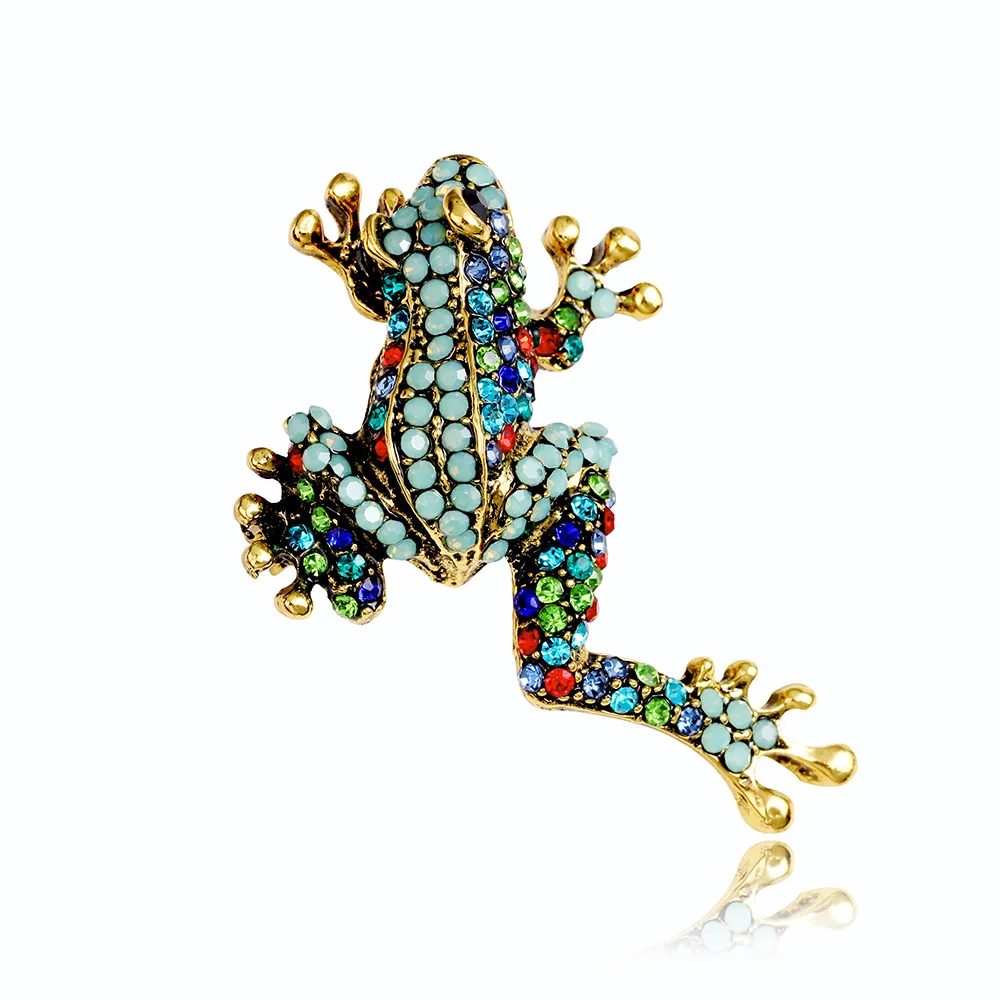 Shiny rhinestone frog brooch Retro fashion animal pins Cute vivid punk men women  accessories Jewelry gifts for everyday parties