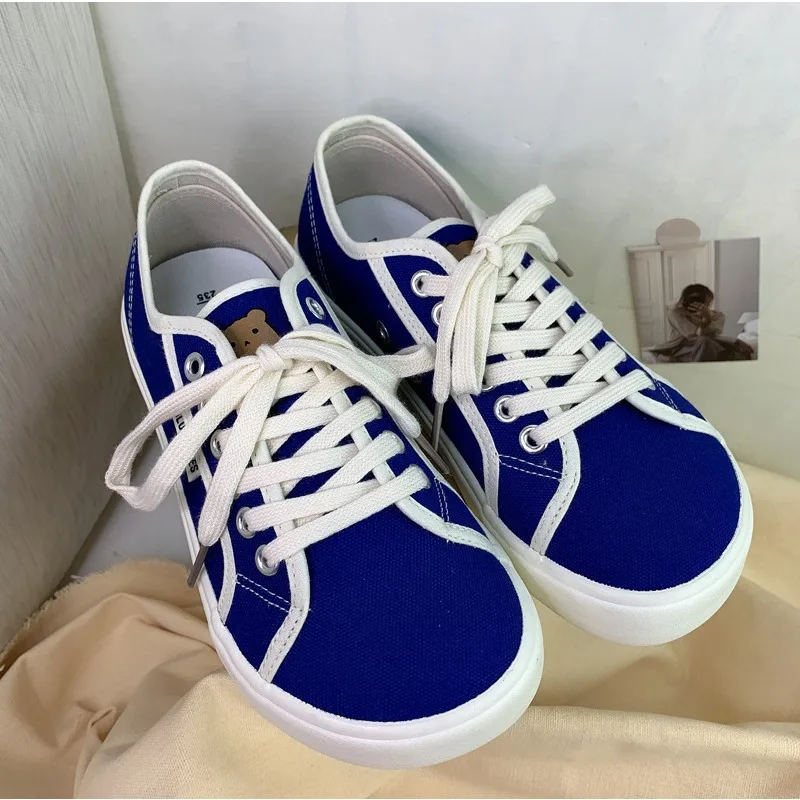 Designer Sneakers Canvas Shoes Women Low Top Sneakers Wide Toe Lace Up Zapatos Shoes 2023 Girls Red Blue Sneakers Girls Tenis