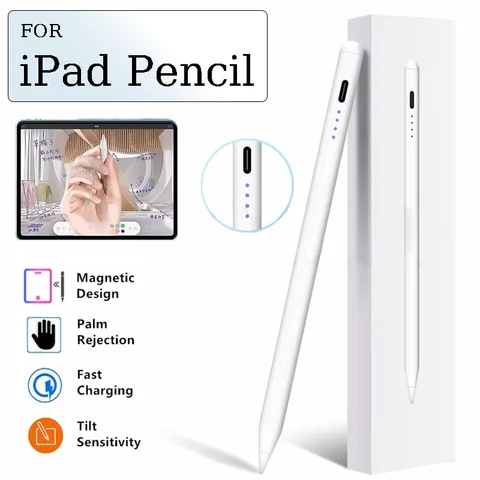 Stylus Pen For Apple Pencil with LED Power Indicators Palm Rejection Touch Drawing Pencil Side adsorption for 2019-2023 iPad
