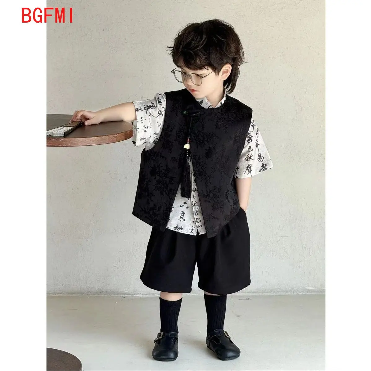 

Boys' Sets Vest +Button Shirt +Shorts 3 Pieces Summer Suits Chinese Traditional Clothing 2024 Fashion Handsome Children's Set