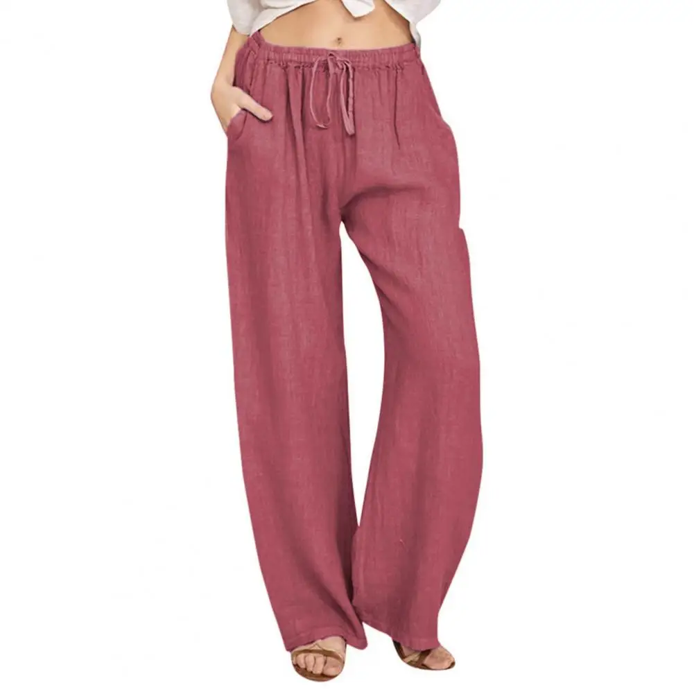 

Women Wide-leg Pants Stylish Women's Summer Pants with Elastic Drawstring Waist Pockets for Casual for Comfortable for Women