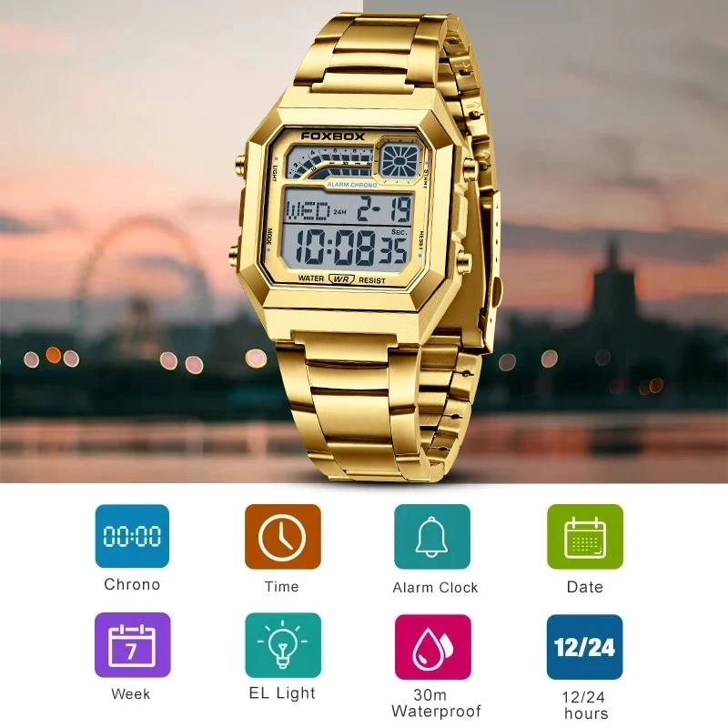 

LIGE FOXBOX модные электронные мужские часы, роскошные повседневные спортивные водонепроницаемые HD светящиеся часы для мужчин, цифровые наручные часы с механизмом