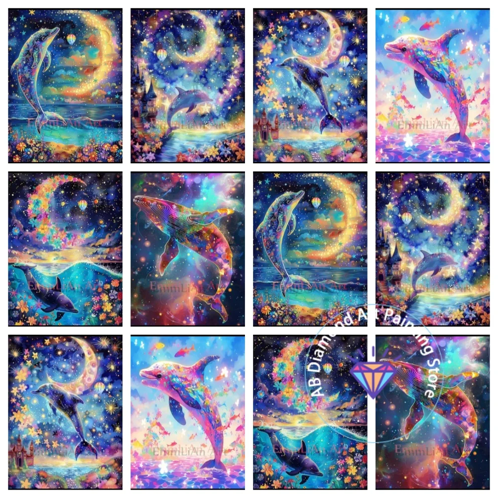 

Cartoon Dolphin Animal AB Diamond Drawing Kit Square Round Diamond 5D DIY Mosaic Handmade Art Adult Exquisite Gift Home Decor
