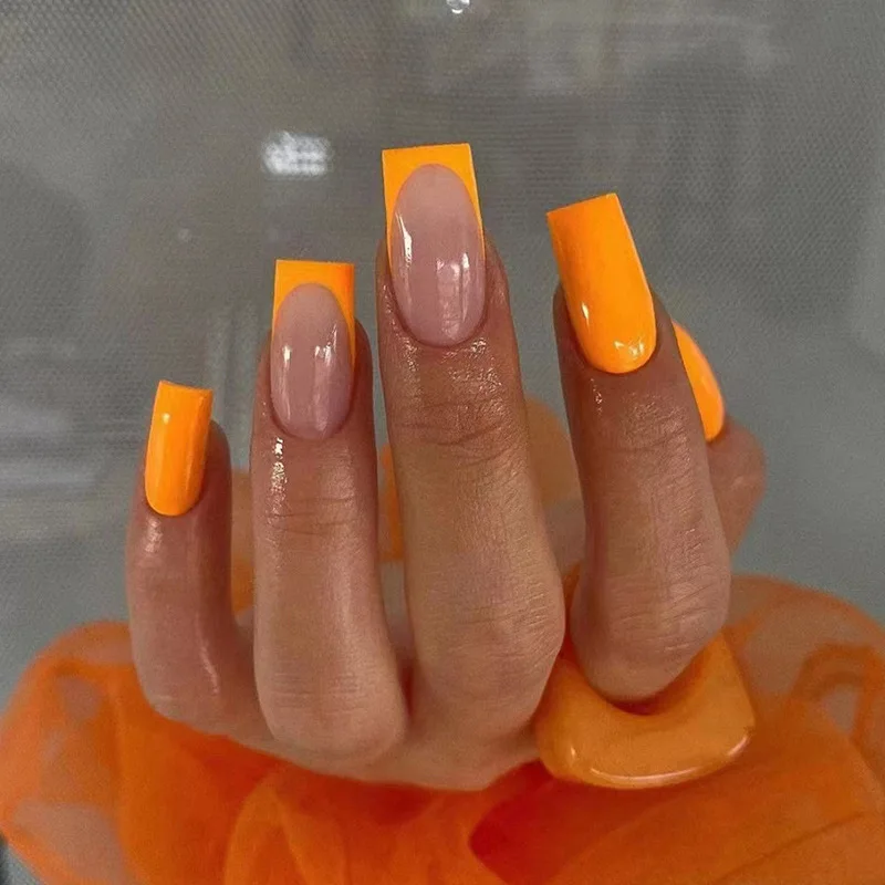24pcs Medium Length Fake Nails for Girls Cheap Square Stick-on