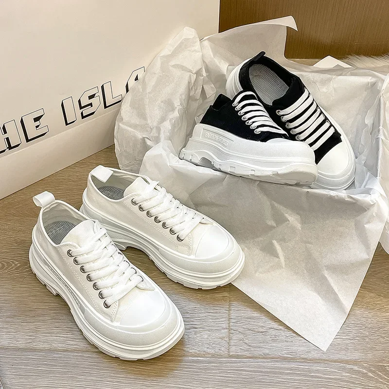 Nieuwe vrouw dikke canvas schoenen mode all-match witte platform sneakers vrouwen platte schoen antislip casual wandelschoenen mujer