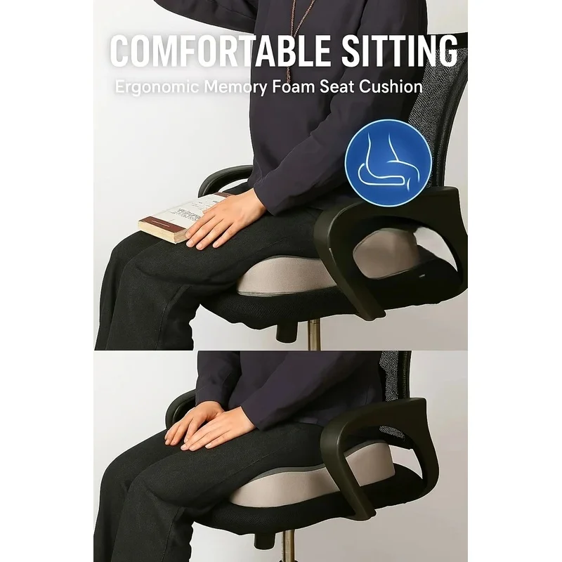 Ergonomic Memory Foam Seat Cushion Non Slip Orthopedic Pad Relieve Tailbone Sciatica Pain for Office Car Chair