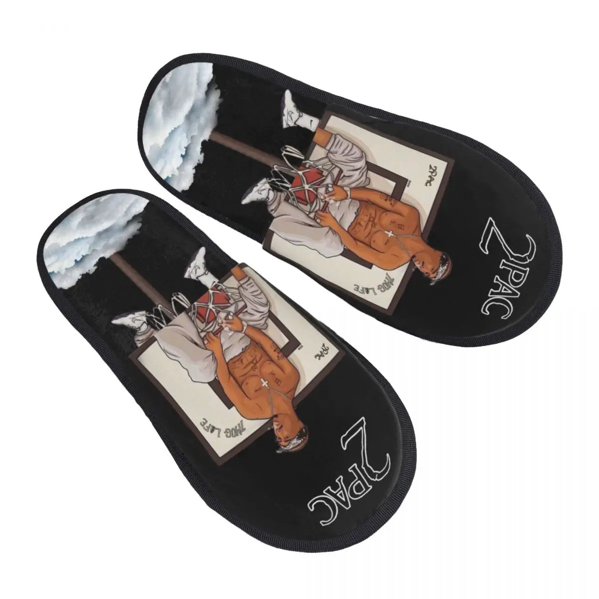 

Custom 2P-pac Rapper Tupac Soft Scuff Memory Foam Slippers Women Bedroom House Shoes