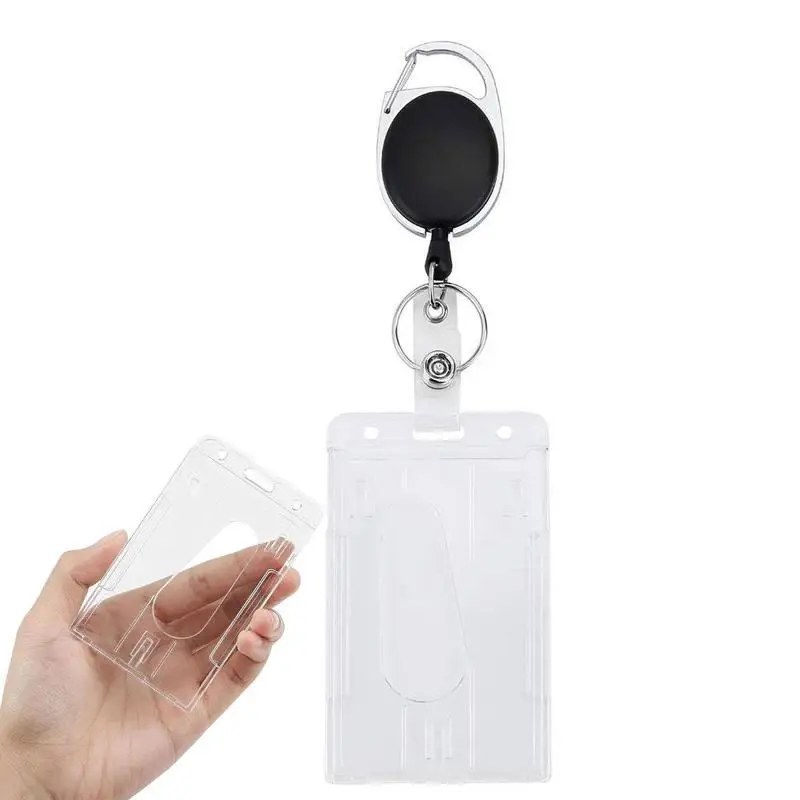2 Card Id Badge Houder Transparant Clear Verticale Harde Kaarthouder Stijve Id Card Protector Case Met Duim Notch Slot keten