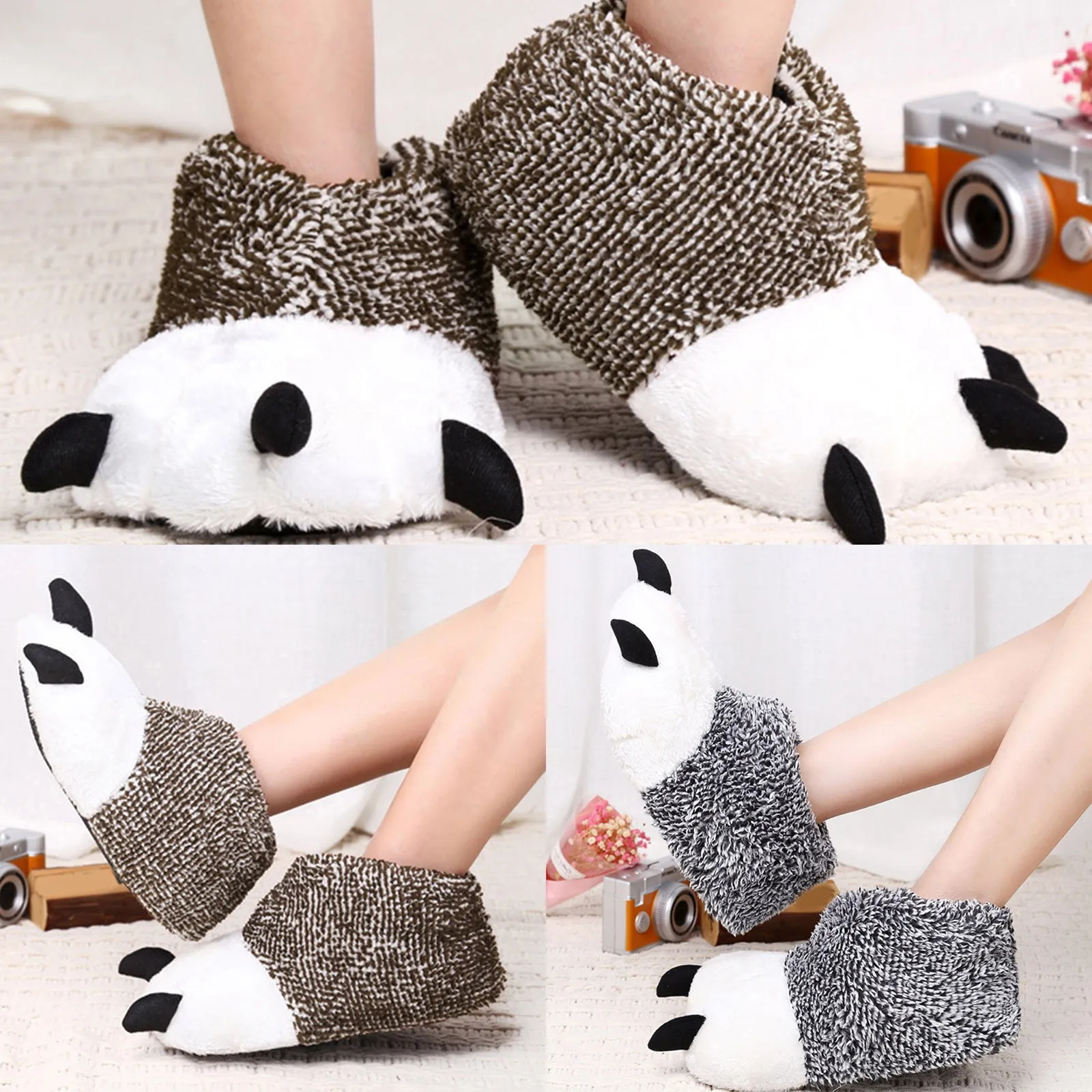 Autumn Winter Warm Home Paw Plush Slippers Thermal Soft Cotton Animal Bear Claw Slippers Indoor\\Floor Shoes Slides for Bedroom