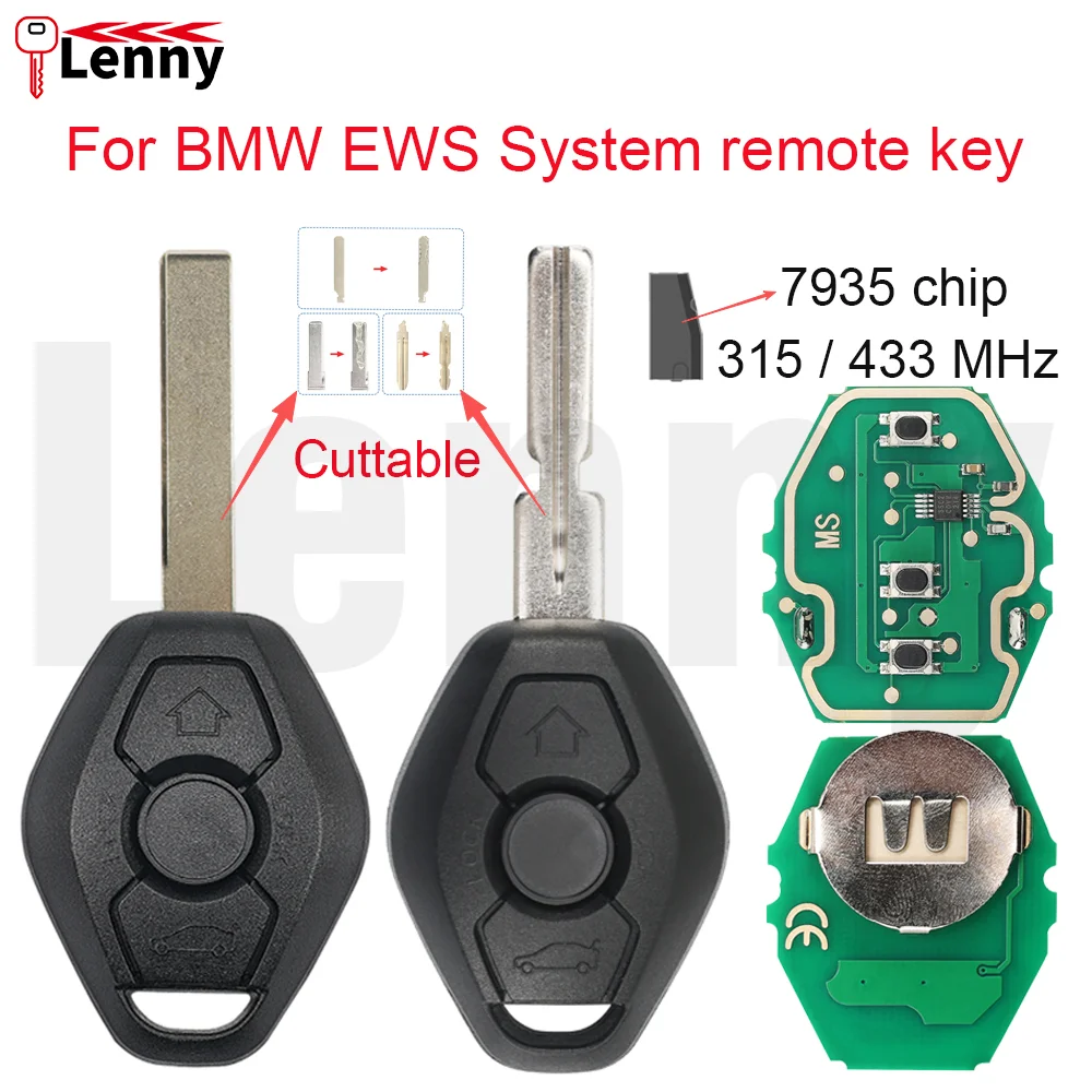 Lenny For BMW EWS System 1 3 5 7 E38 E39 E46 X3 X5 Z3 Z4 Z1 Z2 Z5 E60 E83 E87 E64 E53 car remote key 315/433MHz 44chip PCF7935