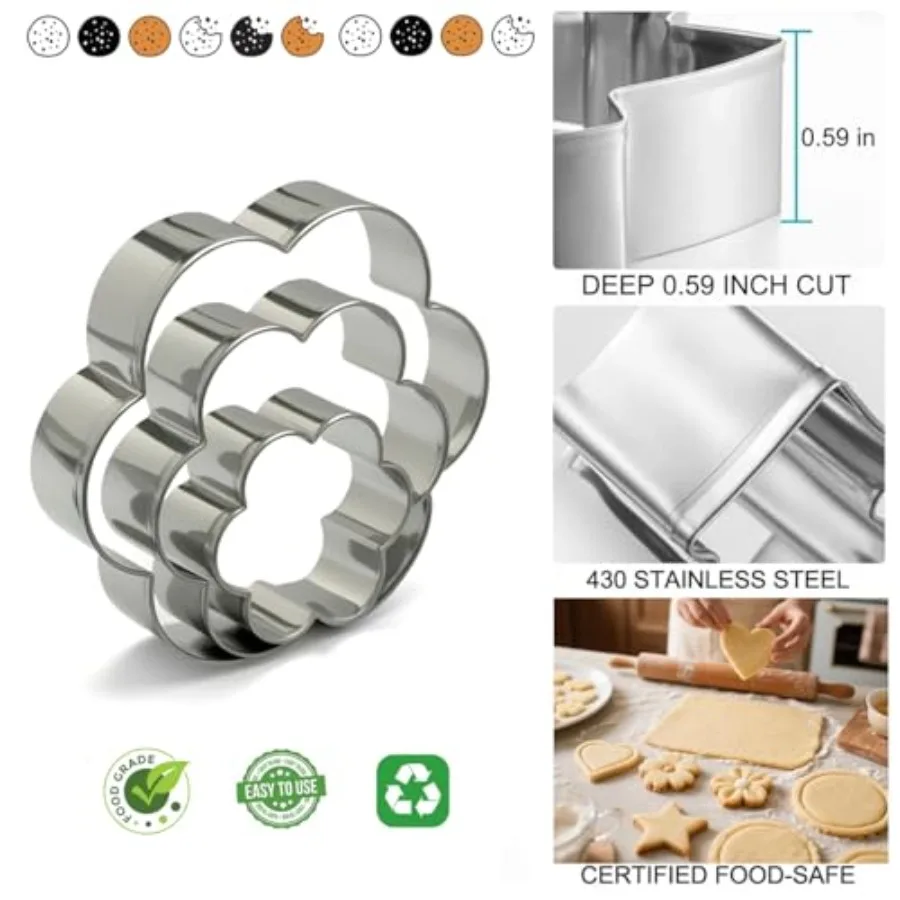 مجموعة قواطع البسكوت المصنوعة من الفولاذ المقاوم للصدأ مكونة من 12 قطعة على شكل زهرة على شكل قلب وخمسة أشكال صغيرة إلى صغيرة الحجم قوالب تقطيع البسكويت المعدنية للباكي