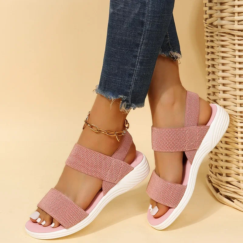 Women\'s Knit Elastic Cloth Wedge Sandals Slip On Lightweight Walking Sandals Women Plus Size Comfortable Summer Shoes Woman 2023