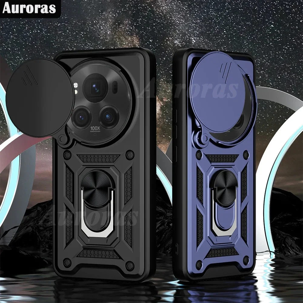 Auroras casing Honor Magic 6 Pro, cincin jari jendela lensa geser tahan guncangan cangkang TPU Untuk Honor Magic 7 6 Pro Cover Fundas