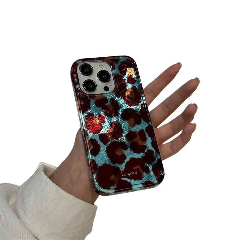 

Чехол для телефона с лазерным леопардовым принтом для iPhone 17, 16, 15, 14 Pro Max, полное покрытие, двухслойный