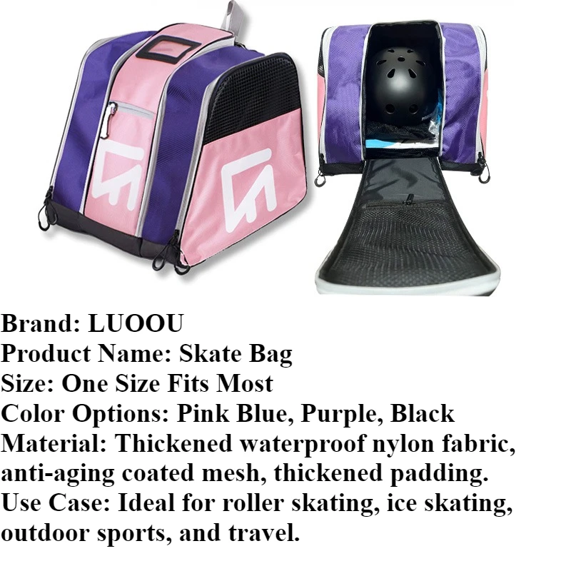 LUOOU Women Men Double Shoulder Ice Skates Storage Bag Unisex Multi-Functional Large Capacity Adjustable Skate Bagpack Outdoor