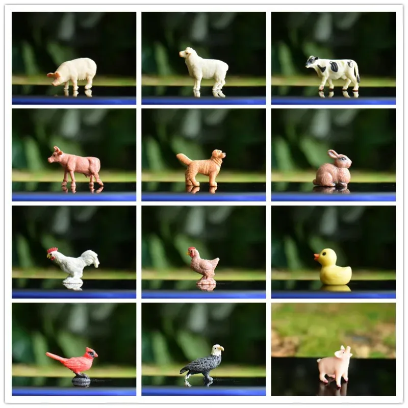 Farm Animal Action Figure Small Pet Model Miniatures Accessories Decor Horse Dog Cat Pig Chicken Duck Figurine Toys Fairy Garden