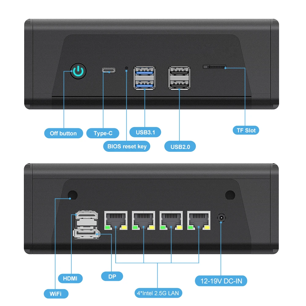 Firewall lüfter loser PC und Ryzen 7 5825u 5800u 5600u Mini-Soft-Router 4x Intel i226-v 2,5 Gnas Server m.2 nvme 3x4k uhd