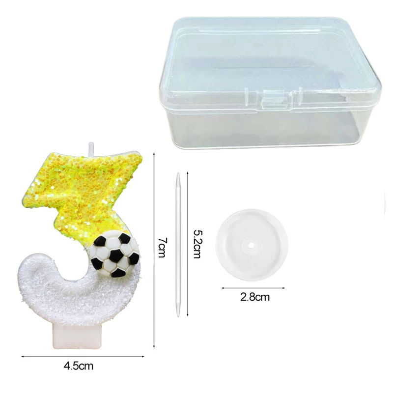 Yellow White Sequins Sports Football Digital Birthday Candles - Handmade Party Decoration Supplies