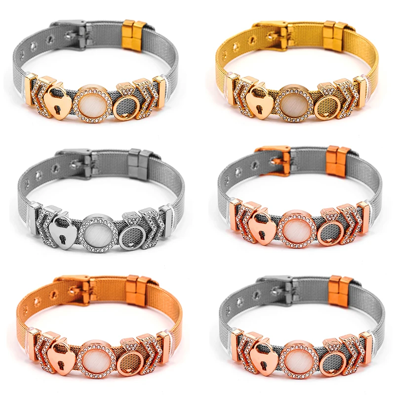 Korean Version New 10MM Stainless Steel Mesh Bracelets DIY Charm Keeper Bracelets Bangle For Women Men Jewelr
