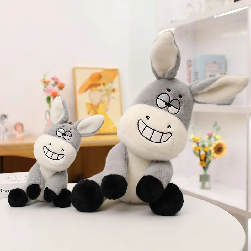 Funny Grinning Donkey Plush Toy Soft Stuffed Animal with Sly Eyes and Big Teeth for Birthday Gift Home Decoration Personality
