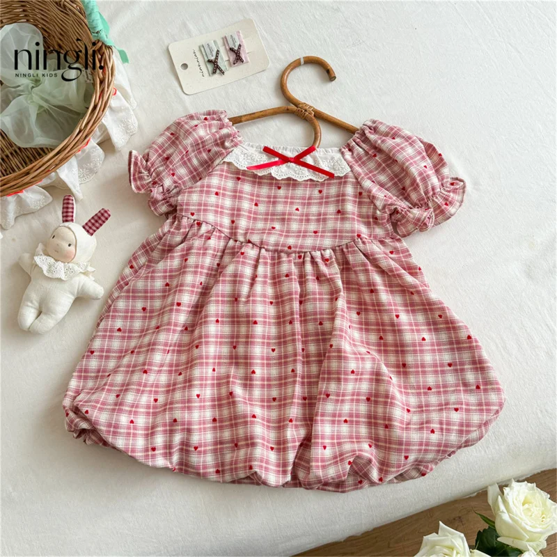 

Girls' Elegant French Style Puff Sleeve Dress2025Summer Children's Sweet Puff Princess Dress
