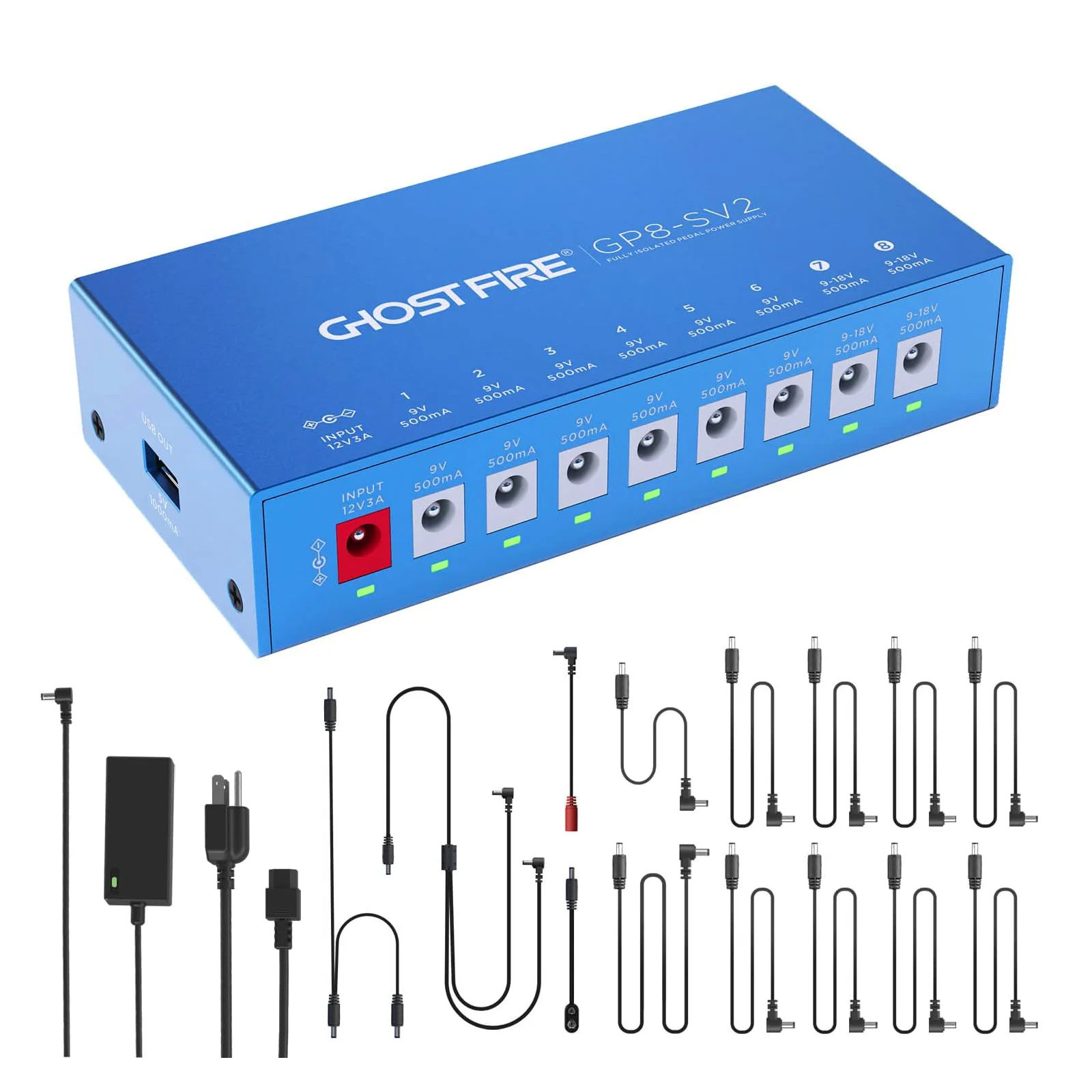 

Professional GP8-SV2 Fully Isolated 8-Output Pedal Power Supply Guitar Pedal Effects Power Supply