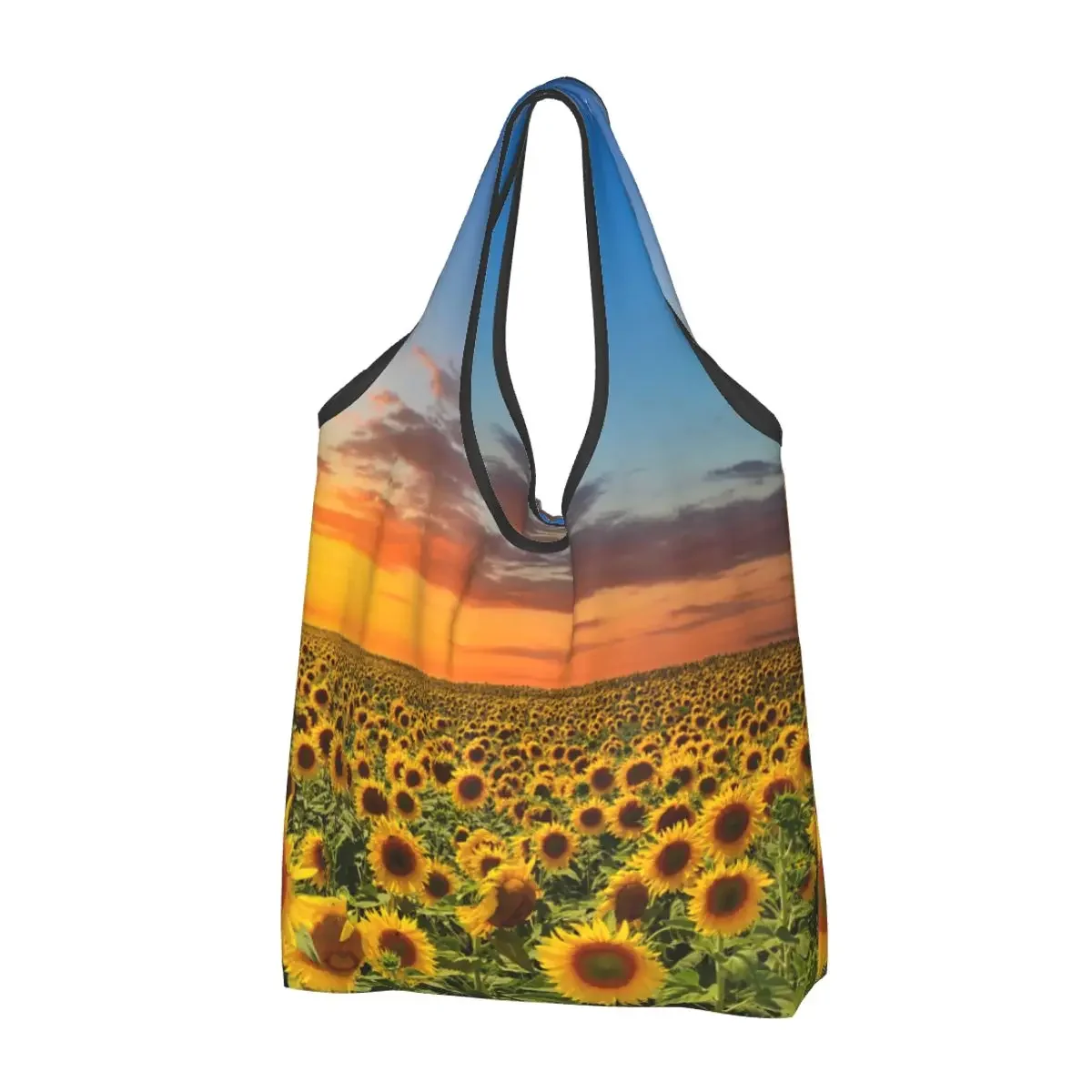 Blooming Sunflowers Large Reusable Bags Shopping Washable Foldable Sunflower Sunset Grocery Bags 50lb Heavy Duty Gift Tote Bags