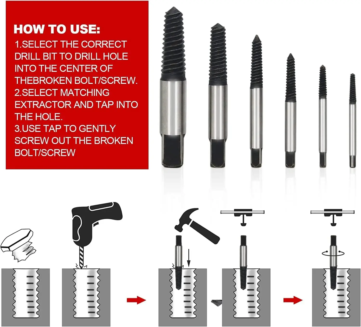Damaged Screws Extractor Set HCS Damaged Screws Remover Extractor Hex Screw Extractors Tool Removal Tools Speed Easy Out Set