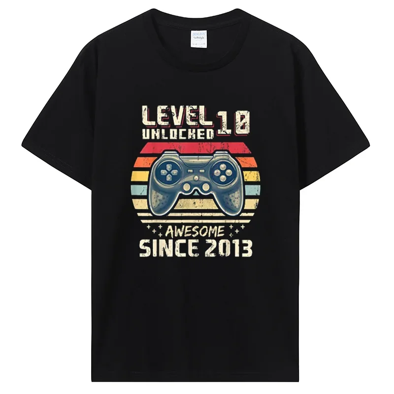 Level 10 Unlocked Awesome 2013 Video Game Birthday T-Shirt Gifts Vintage Tee Aesthetic Clothing Short Sleeve Gamer Tshirt