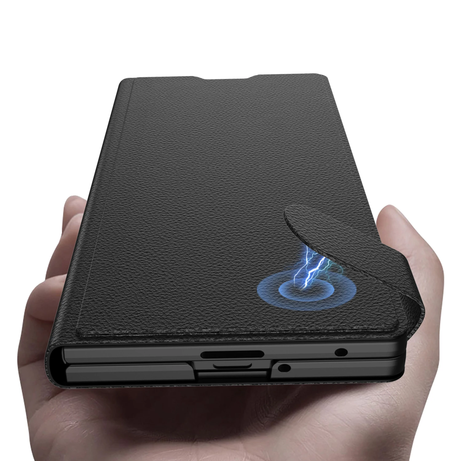 삼성 갤럭시 Z 폴드 7 고급 플립 카드 슬롯 홀더 가죽 폰 케이스 마그네틱 버튼 충격 방지 커버 (갤럭시 Z 폴드7 용)