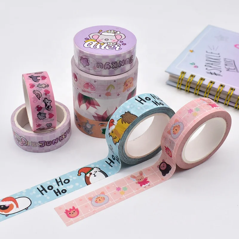 Produk kustom membuat selotip washi dasar pita perekat estetika indah gadis lucu desain hewan stiker penutup pita washi