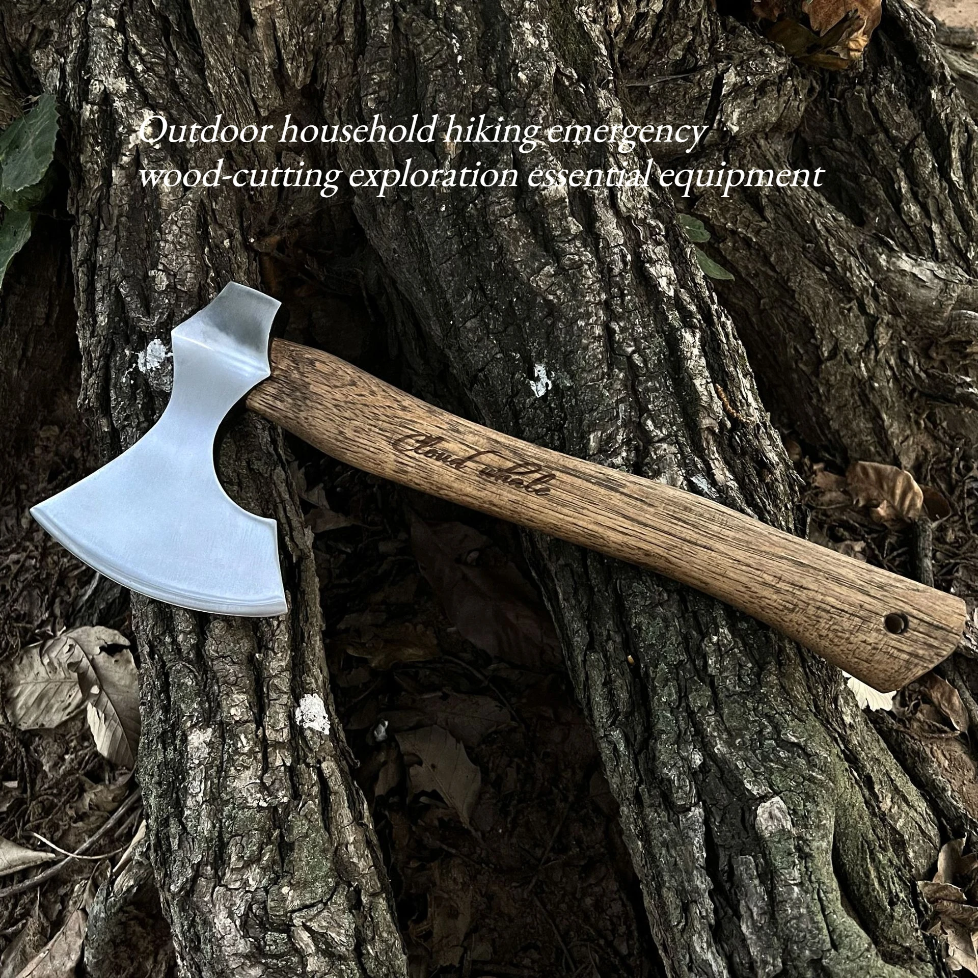 Walnut Wood Manganese Steel T-actical Axe EDC Outdoor Household Hiking Emergency Chopping Firewood Cutting Exploration Equipment