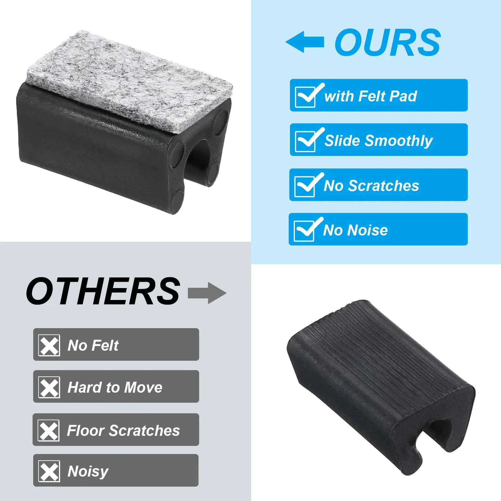 8Pcs U Chair Leg Caps Rectangle Chair Leg Pads Covers Furniture Feet Leg Floor Protector Hardwood Protectors 8-25cm Black White