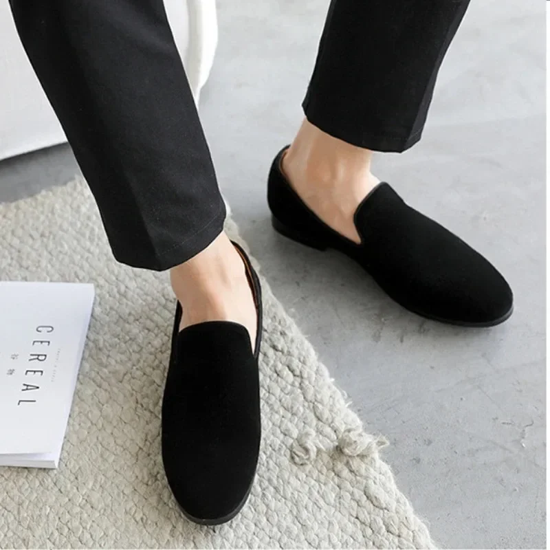 men shoes Slip On Loafers Black Suede Solid Soft Mens Shoes Casual Large Sizes Fashion Breathable Blue zapatos hombre