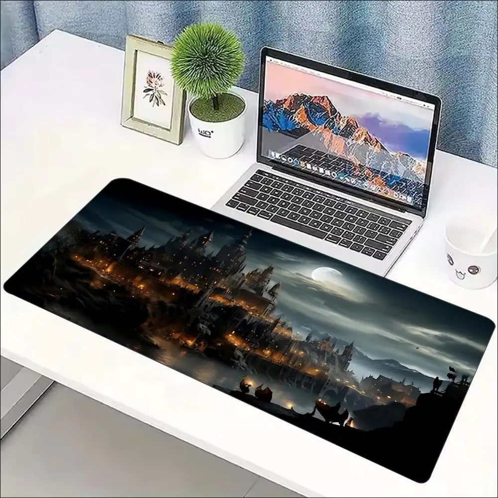 Gothic Castle Night Mouse Pad XXL Non Slip Rubber Desk Mat Smooth Surface Keyboard and Mouse Pad for Dark Fantasy Nights