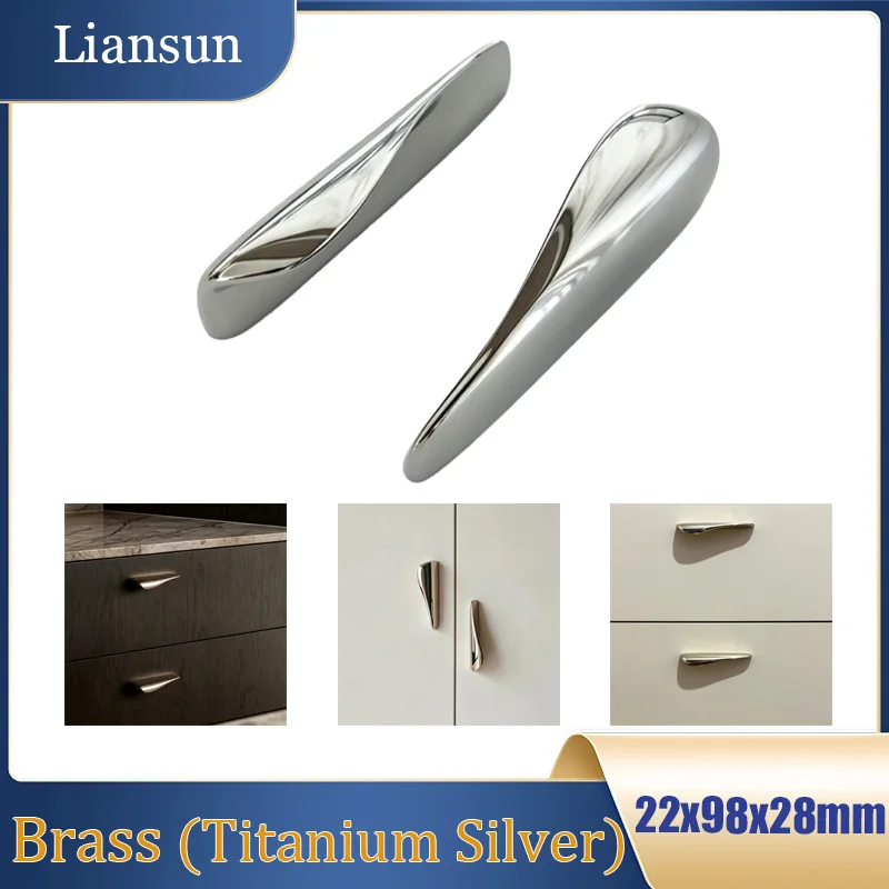 1/2/4/6PCS Luxurious Titanium Silver Drawer Handle Brass High-End Retro Drawer Handle Irregular Curve Dresser Handle Accessories